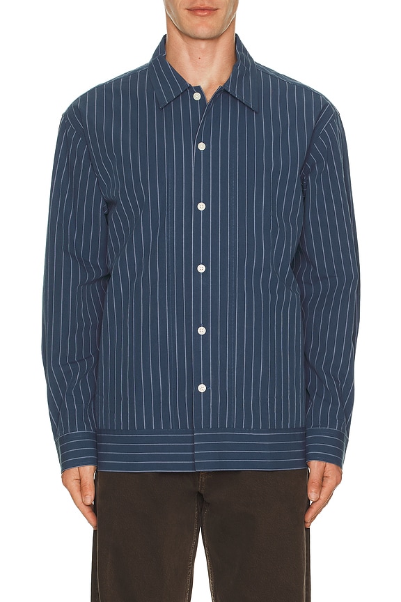 Carhartt WIP Drewe Chore Coat in Rinsed Heart C Pinstripe, Ink