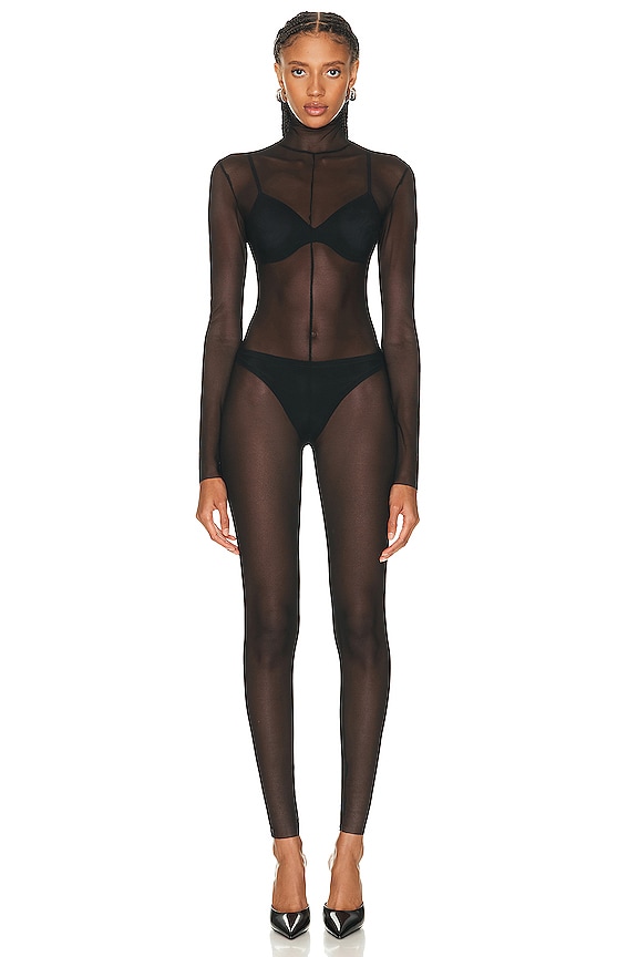 Wolford×VALENTINOコラボ ドット柄ボディスーツ S Wolford Lace Tattoo Jumpsuit in Black | FWRD