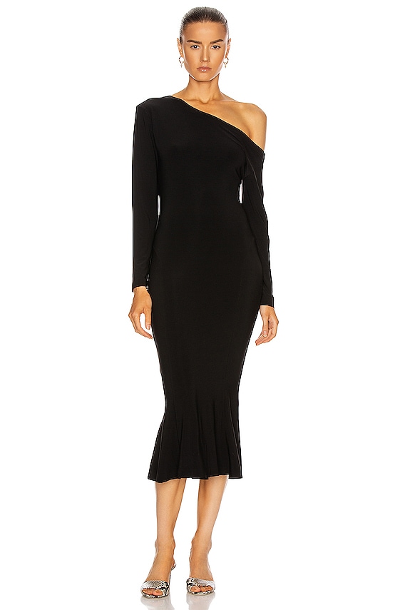 self-portrait Off Shoulder Knit Dress in Black | FWRD