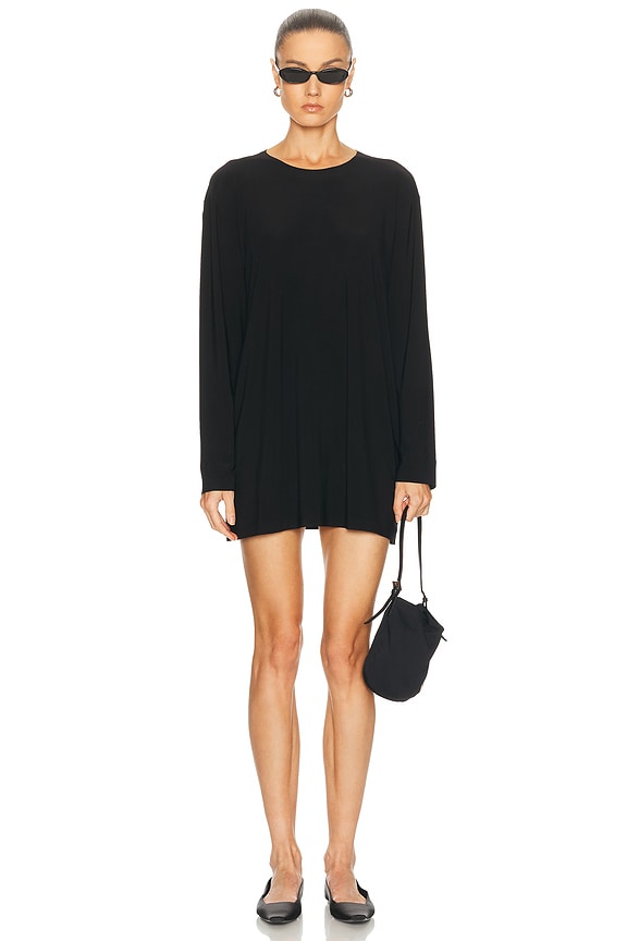 black velvet tuxedo dress Ivy Colorblock Black and Ivory White Organic Cotton Knit Long Sleeve Midi  Dress by Another Girl – Black Salt main image 1