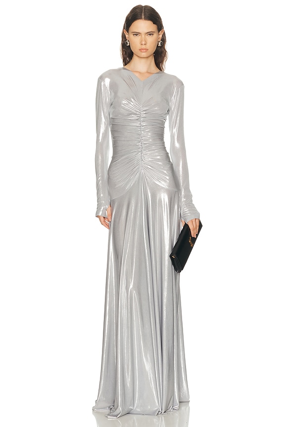 Balenciaga Wrap Maxi Dress in Silver | FWRD Balenciaga Wrap Maxi Dress in Silver | FWRD