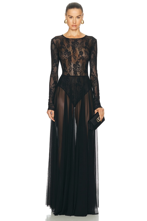 Dion Lee Composite Lace Interlock Dress in Black | FWRD