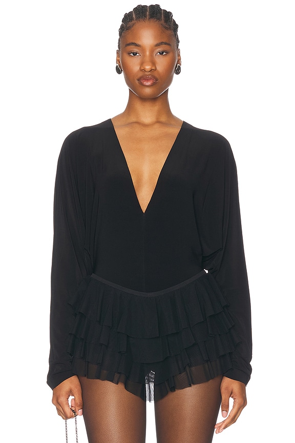 Saint Laurent Hooded Long Sleeve Top in Chocolate | FWRD