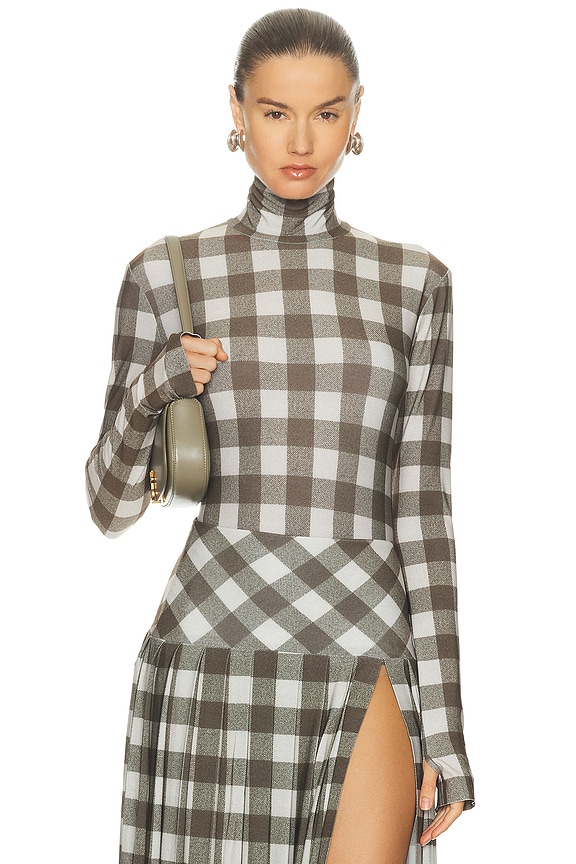 Acne Studios Sheer Plaid Turtleneck Top in Pink & Bronze | FWRD