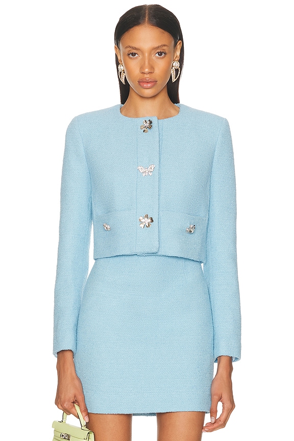 Alessandra Rich Tweed Jacket in Light Blue | FWRD