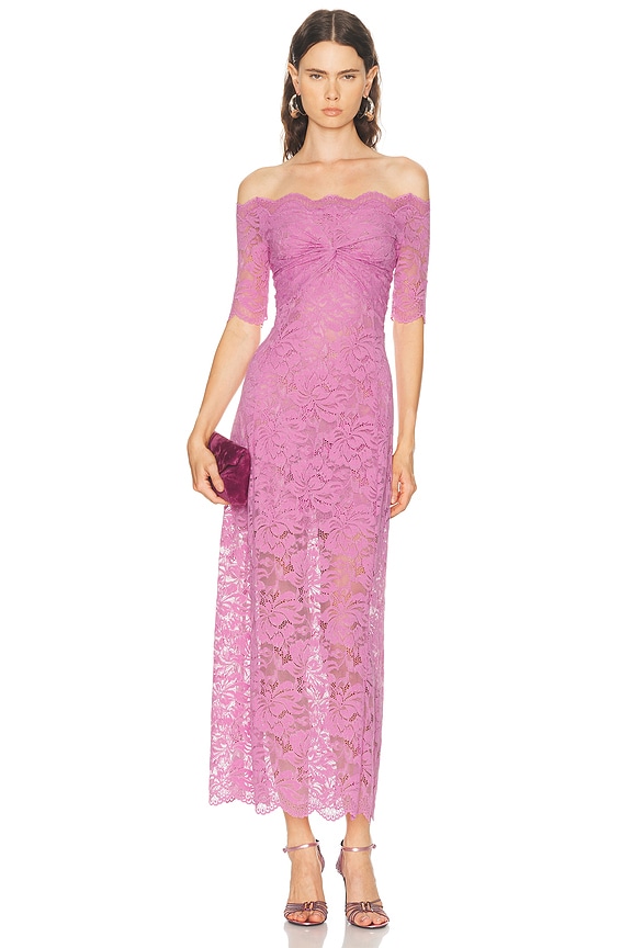 self-portrait Printed Mesh Rhinestone Midi Dress in Orange Print | FWRD