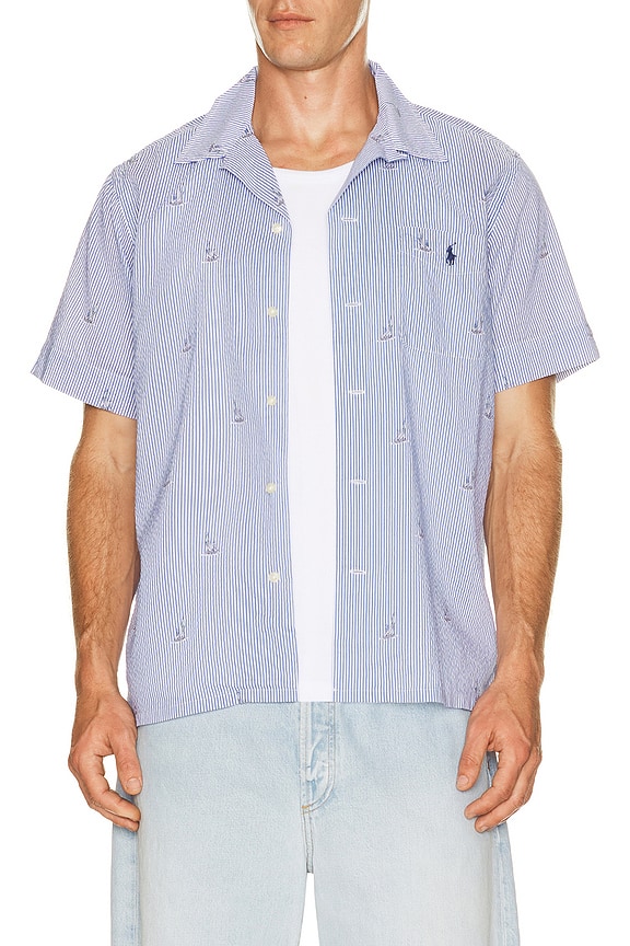 COMME des GARCONS HOMME Oxford Stripe Shirt in Sax, White, Navy