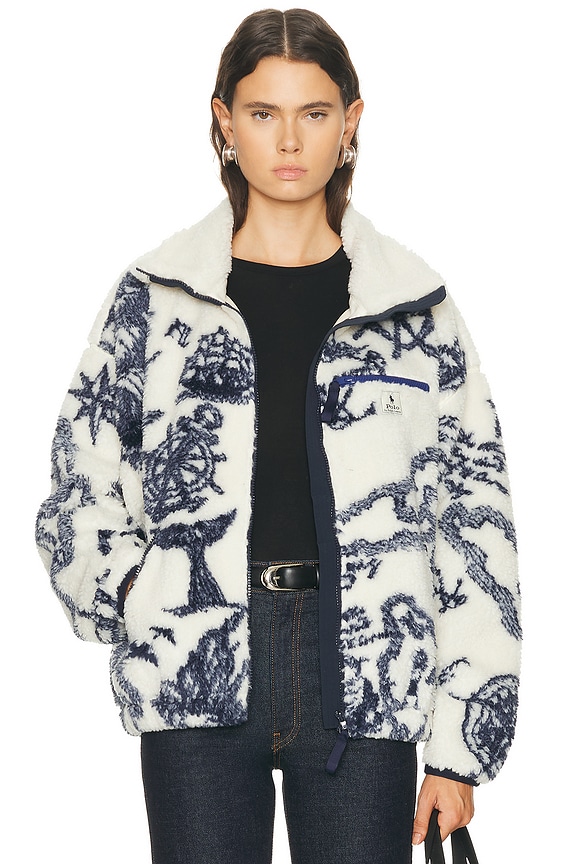 Balenciaga Fluffy Logo Zip Up Jacket in Black & White | FWRD