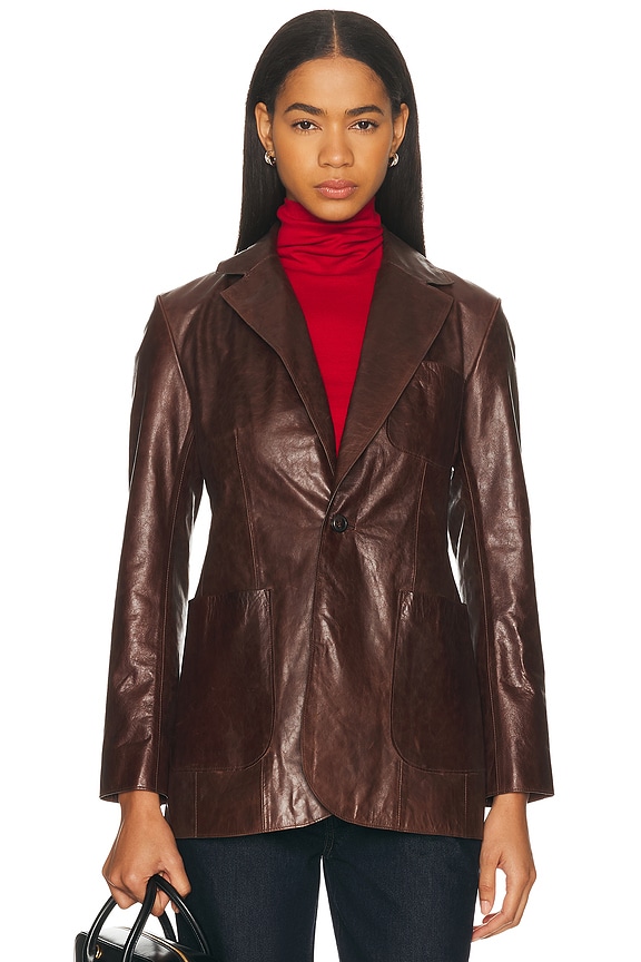 NOUR HAMMOUR Hatti Cropped Leather Trench Jacket in Earth | FWRD