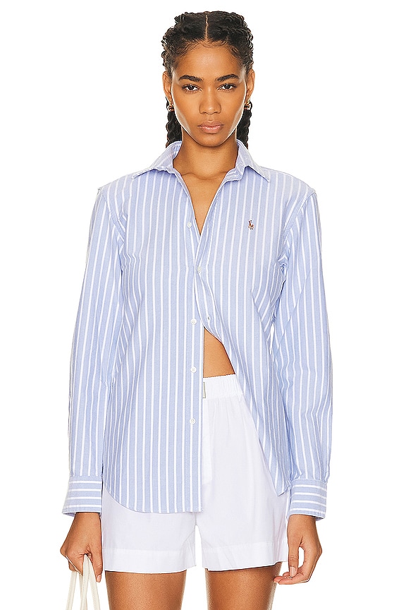 Miu Miu Button Up Top in Azzurro | FWRD Miu Miu Button Up Top in Azzurro | FWRD