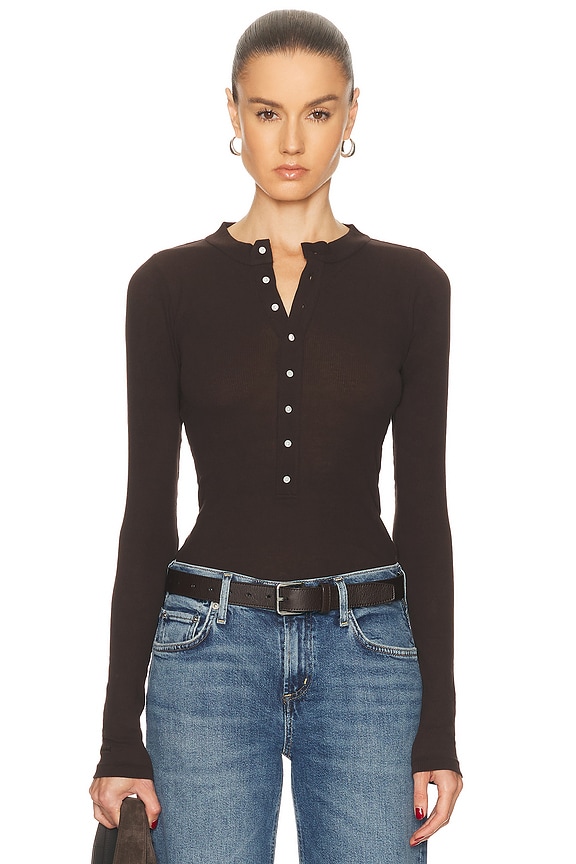 SKIMS Sheer Knit Long Sleeve Henley Top in Onyx | FWRD