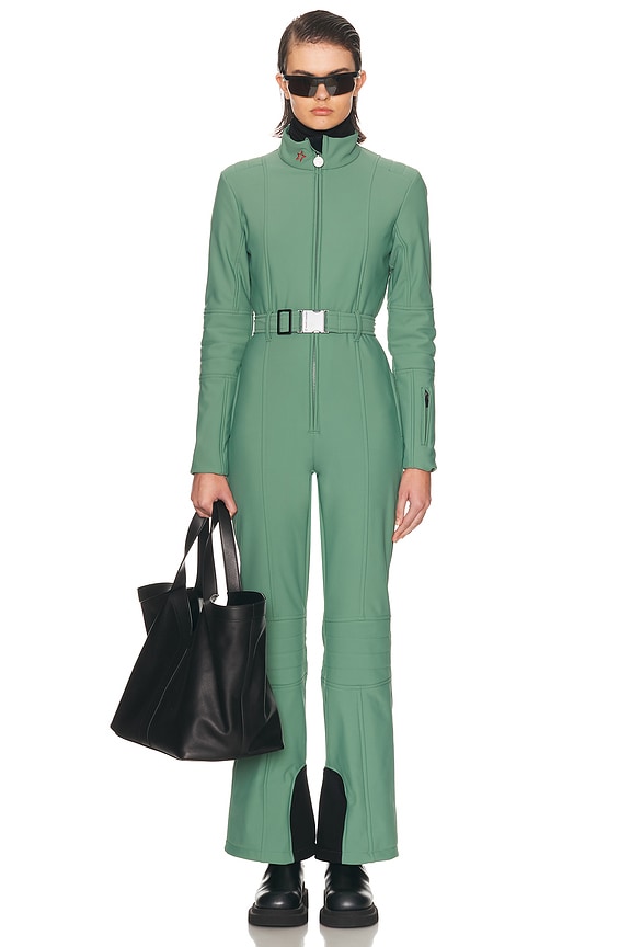 Norma Kamali Long Sleeve Shoulder Pad V Neck Zip Front Tapered Leg