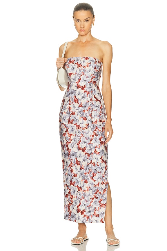 CAROLINE CONSTAS Gianna Maxi Dress in Blue Spot Floral | FWRD