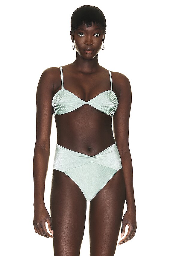 PatBO Monstera Bikini Top in Island Blue | FWRD