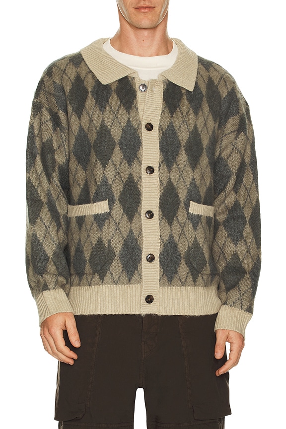WACKO MARIA Leopard Mohair Cardigan in Beige | FWRD