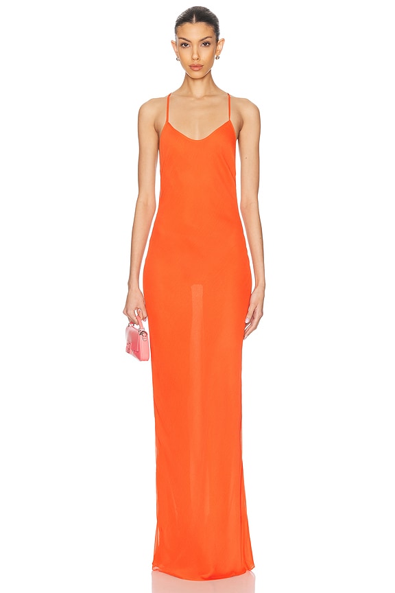 Saint Laurent Jersey Halterneck Dress in Orange | FWRD