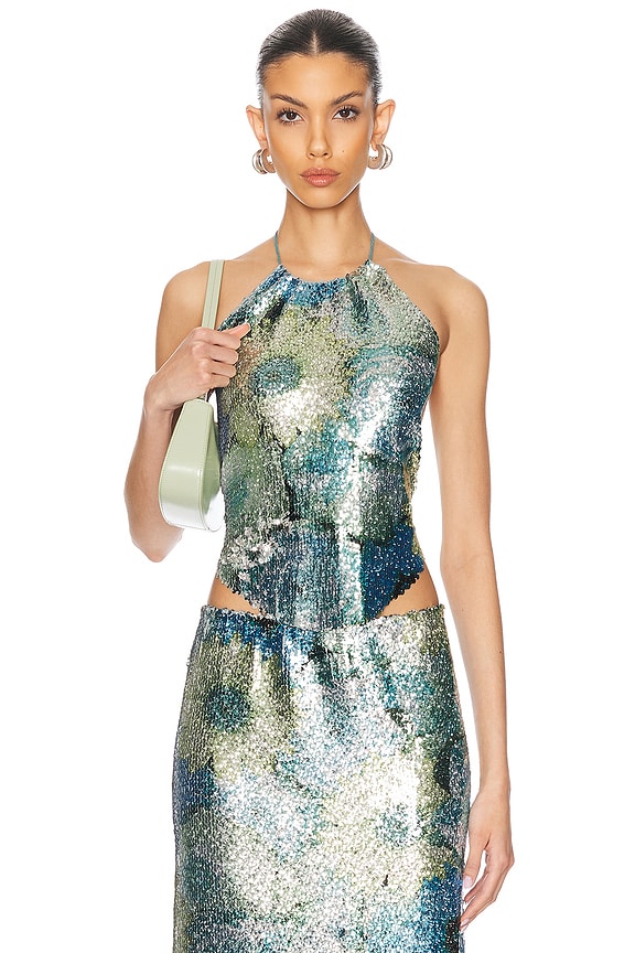 【最終値下げ】GANNI ストライプクロップドトップ Ganni Metallic Crochet Top in Gold | FWRD