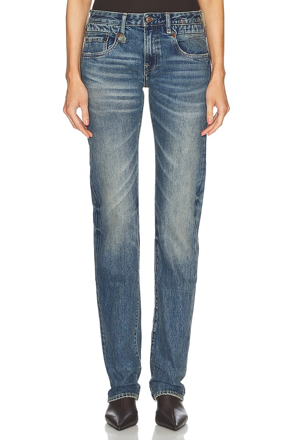 Miu Miu Logo Bootcut Leg in Blue | FWRD