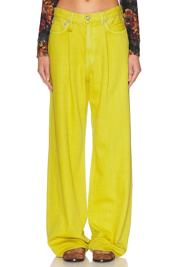 R13 Damon Pleated Wide Leg in Pale Yellow | FWRD