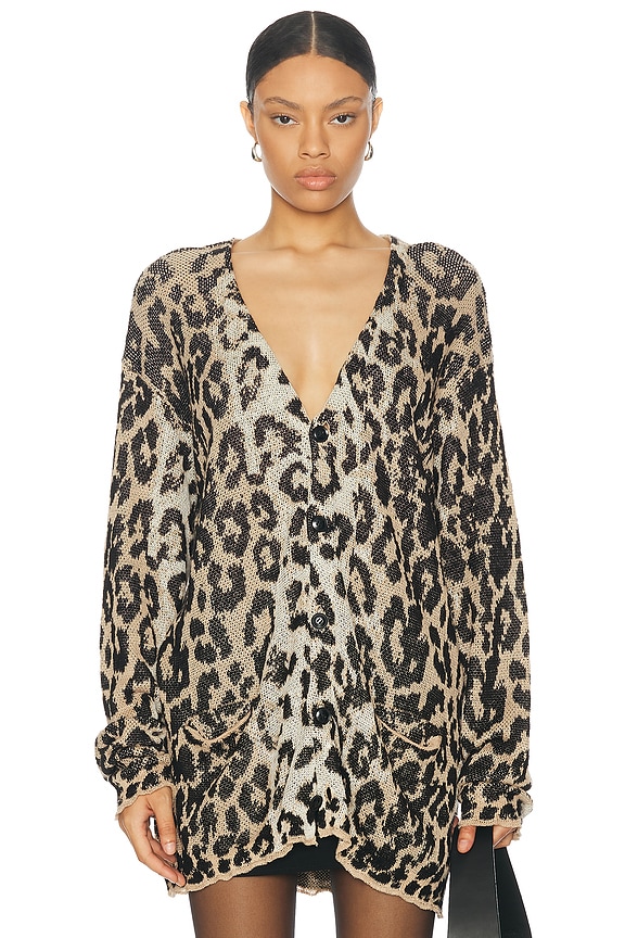 R13 Mohair Boyfriend Cardigan in Zebra Jacquard | FWRD R13 Mohair Boyfriend Cardigan in Zebra Jacquard | FWRD