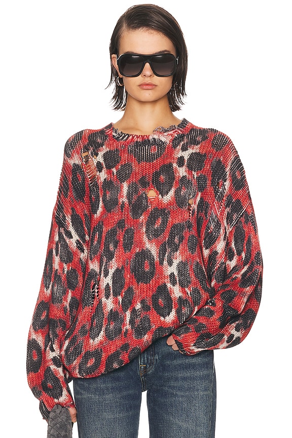 BODE Bucky Pullover Sweatshirt in Red & Ecru | FWRD