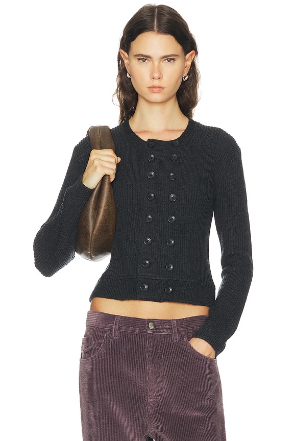 Alexander Wang Pearl Placket Cropped Cardigan in Black | FWRD
