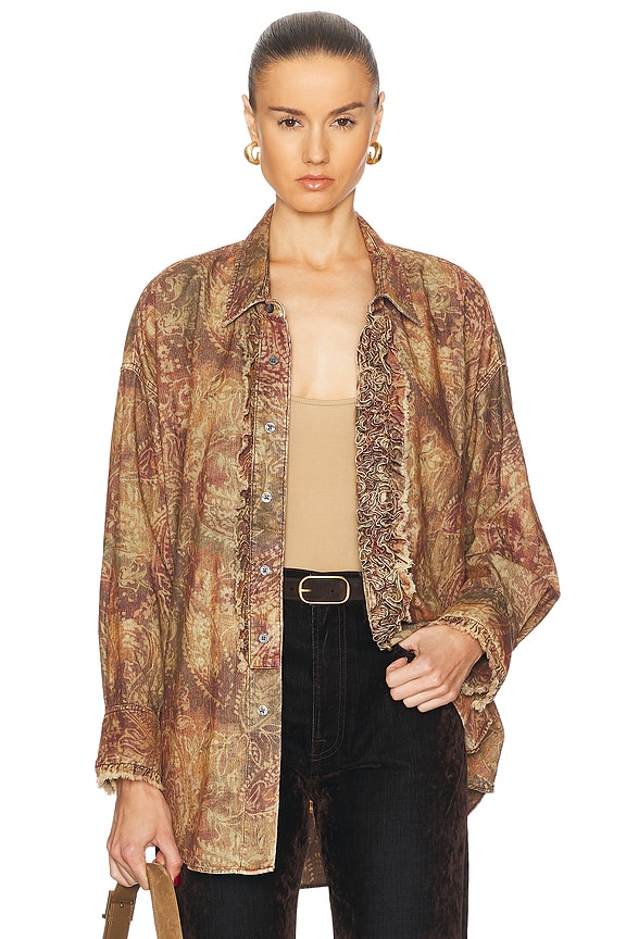 Zimmermann August Short Sleeve Shirt in Khaki Floral | FWRD Zimmermann August Short Sleeve Shirt in Khaki Floral | FWRD