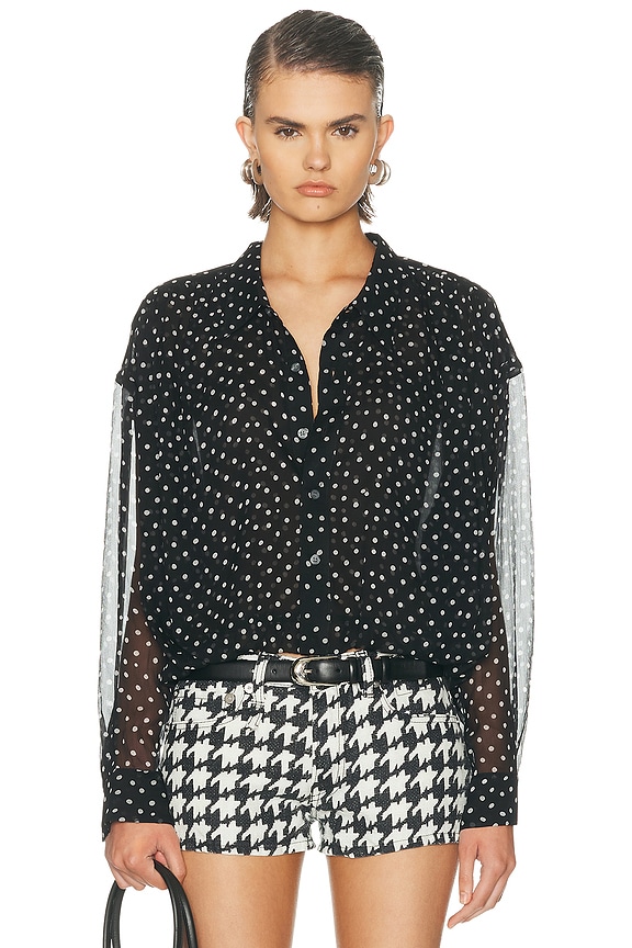 Miu Miu Sheer Polka Dot Shirt in Blu & Avorio | FWRD