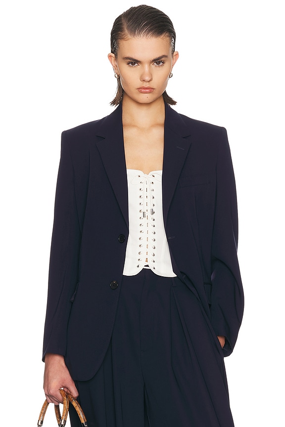 Victoria Beckham Pointed Shoulder Jacket in Ink Blue | FWRD