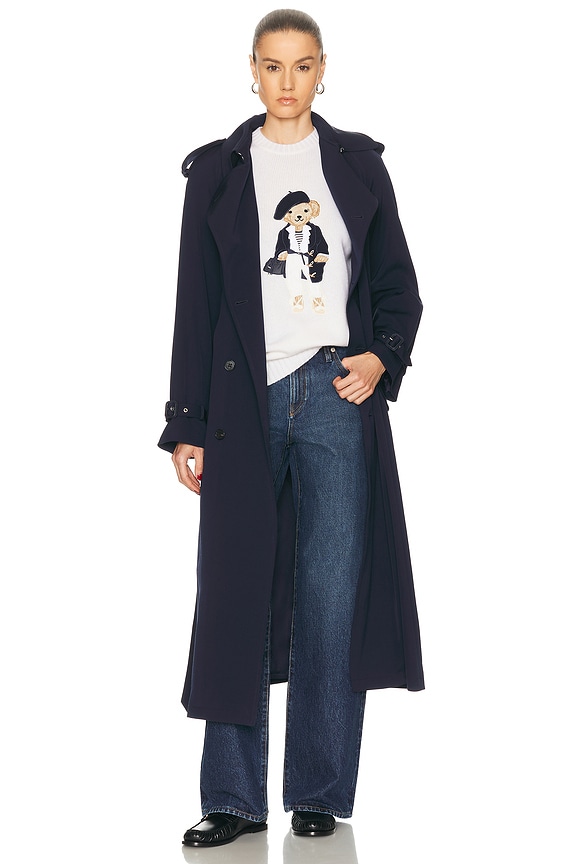 Balenciaga Draped Neck Trench Coat in Dark Navy | FWRD