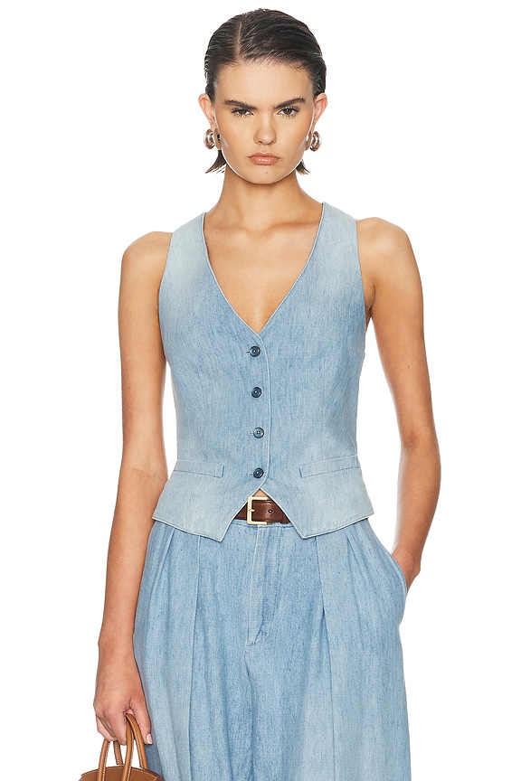 Miu Miu Cropped Button Up Top in Azzurro | FWRD