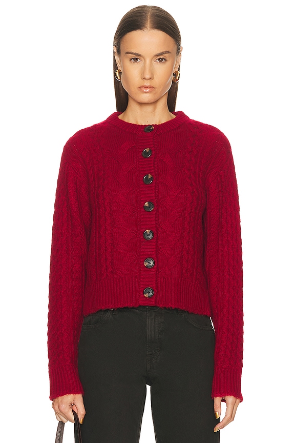 Helsa Lamis Cropped Cable Cardigan in Red | FWRD