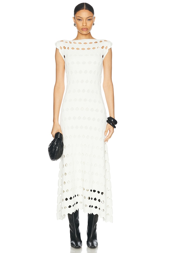 Red Valentino Crochet Stitching Dress in Blanco | FWRD