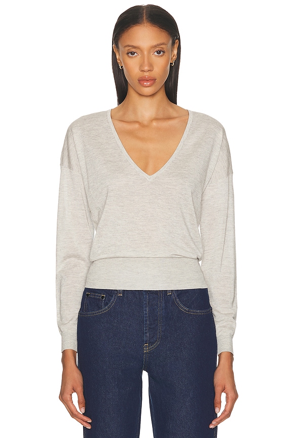 AGOLDE V Neck Balloon Sleeve Sweatshirt in Zinc | FWRD