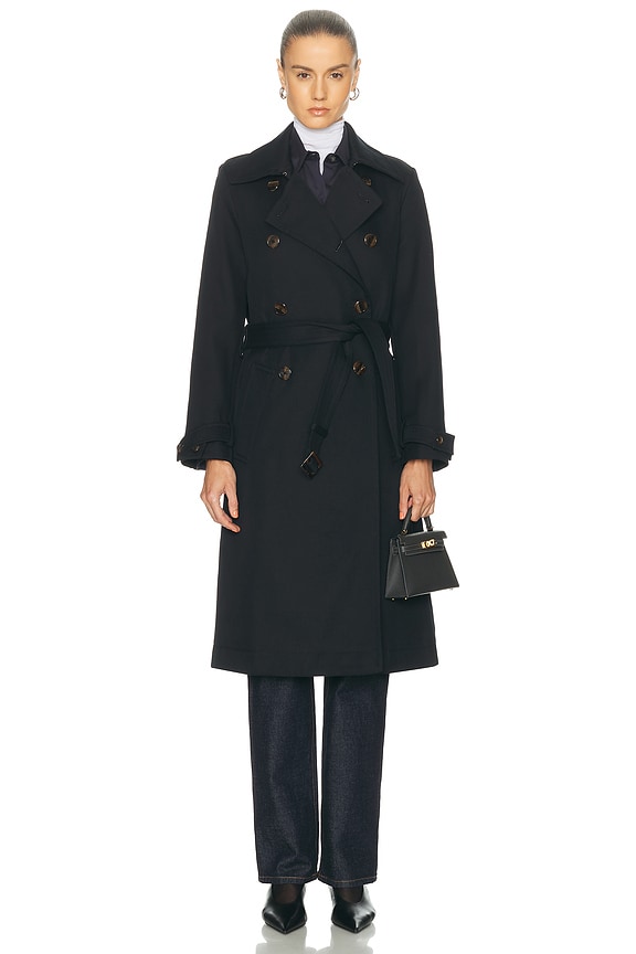 L'AGENCE Olina Long Coat With Belt in Midnight & Ivory | FWRD
