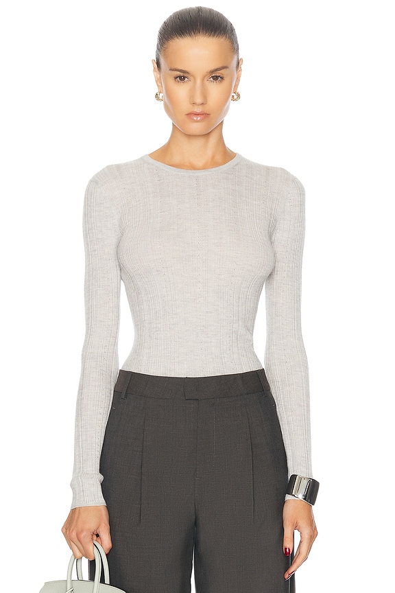 SS25【TOTEME】Beige Long Sleeve Top with applied pockets Toteme Long Sleeve Boat Neck Top in Oat Melange | FWRD