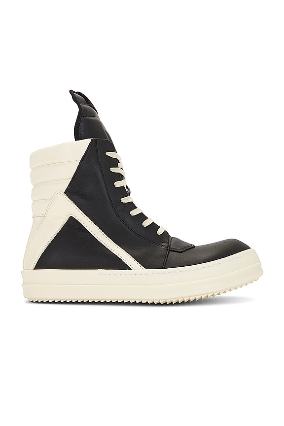 靴 Rick Owens GEOBASKET BLACK/MILK/MILK 42 Rick Owens Geobasket in Black & Milk | FWRD