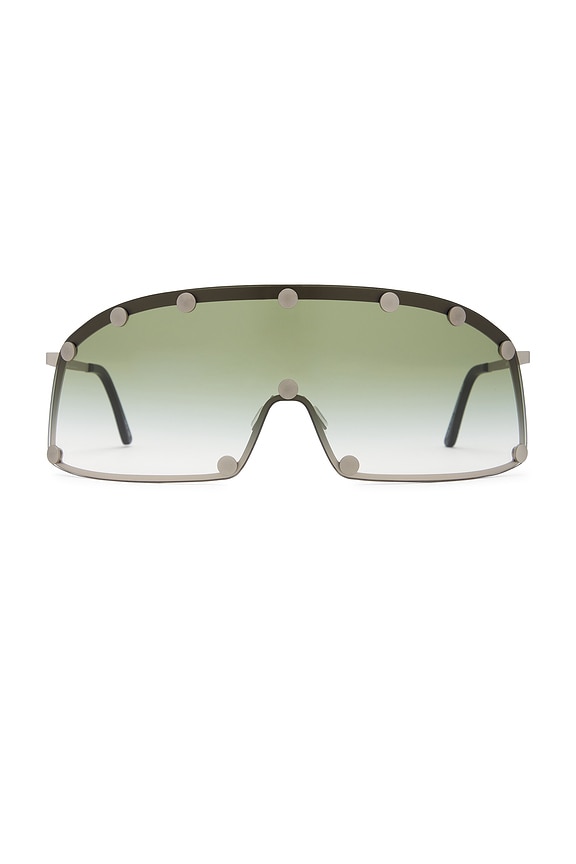 rickowens サングラス eyewear shielding シルバー Rick Owens Shield Sunglasses in Silver Temple & Silver Lens | FWRD
