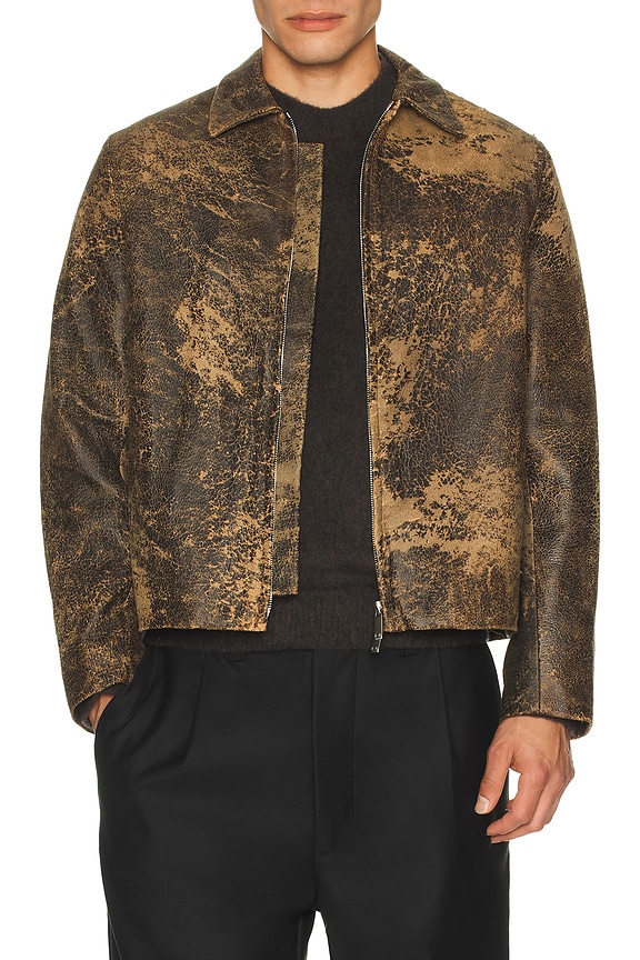 WACKO MARIA Fur Leopard Varsity Jacket in Beige | FWRD