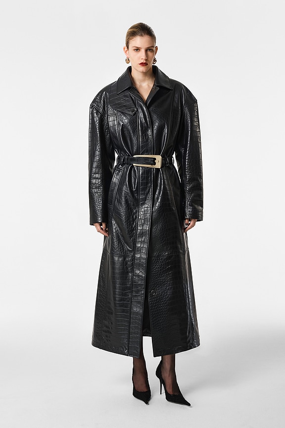 ブラック ロングジョン レディース LESET Jane Trench Coat in Midnight | FWRD