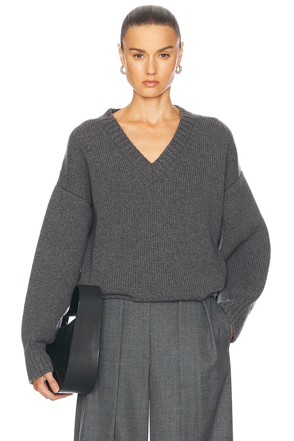 AGOLDE V Neck Balloon Sleeve Sweatshirt in Zinc | FWRD