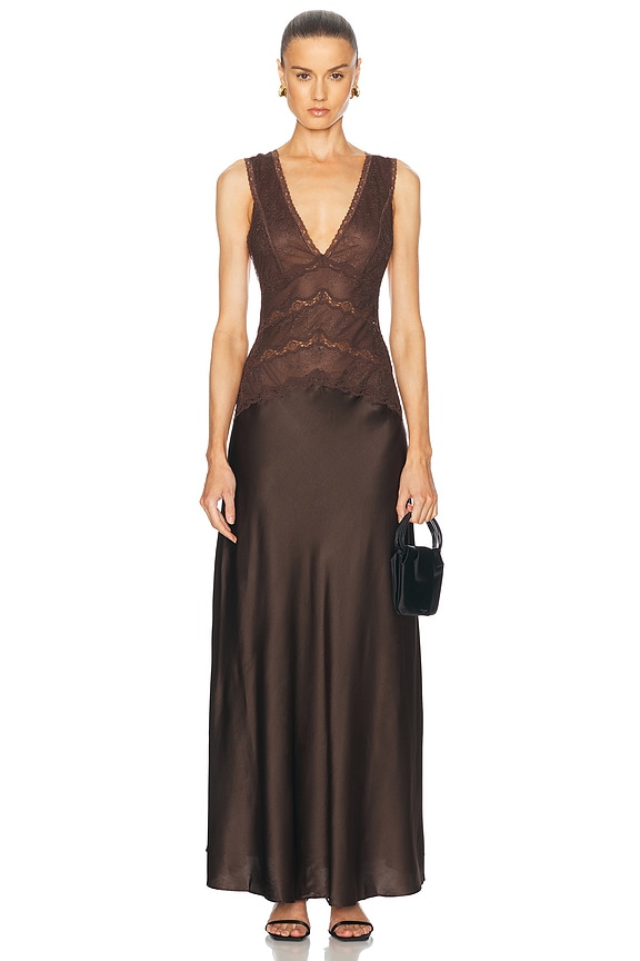 SIR. Avellino Lace Layered Dress in Chocolate Fiore Print | FWRD