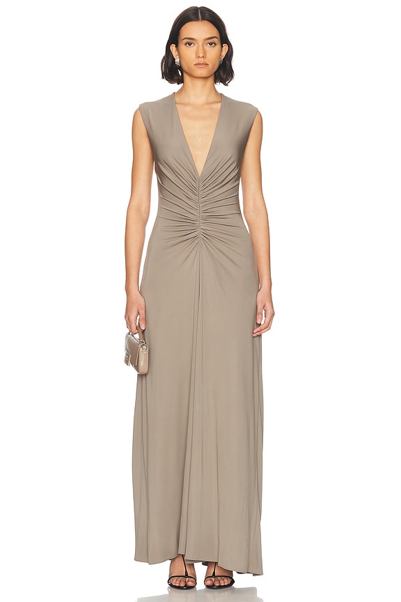 SIMKHAI Plisse Lame Maxi Dress in Cool Silver | FWRD