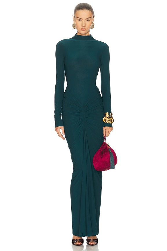gold long sleeve dress formal Golden Drape Evening Gown main image 1