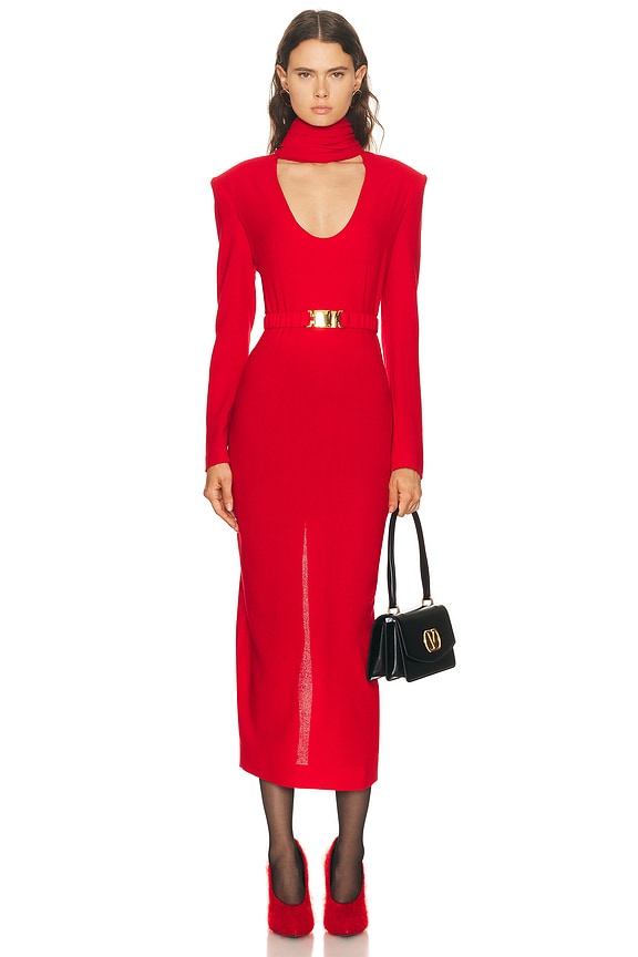 Alex Perry Mara Long Sleeve Crew Heart Dress in Red | FWRD