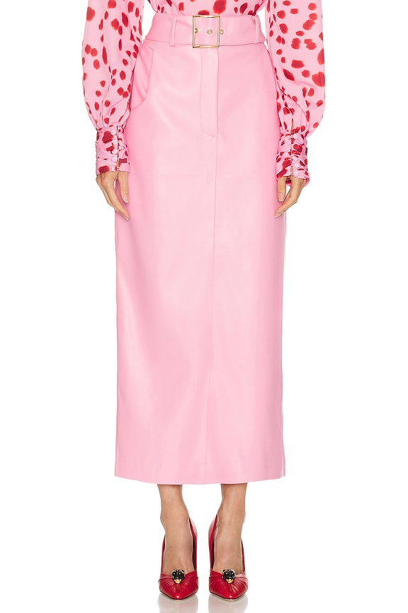 ganni barra crepe dress pink Ganni Barra Crepe Skirt in Hot Pink