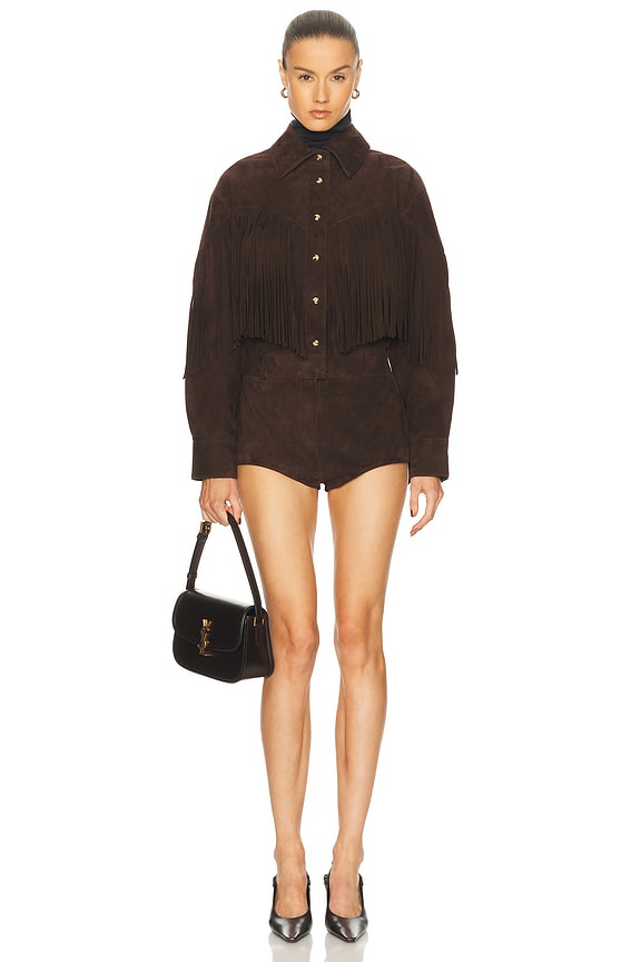 Saint Laurent Logo Coat in Noir | FWRD