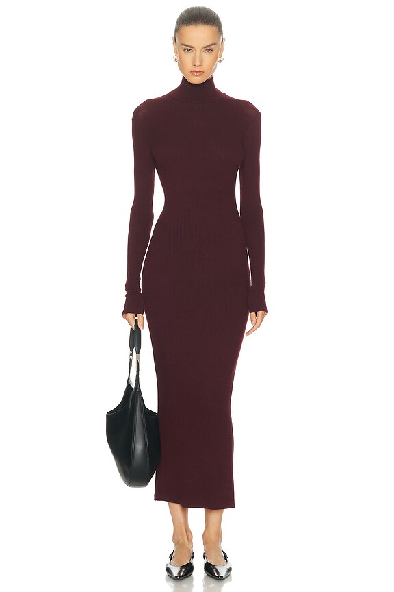 midi knitted dress long sleeve Anastasia Burgundy Midi Knitted Dress – Elegant Modern Look M main image 1