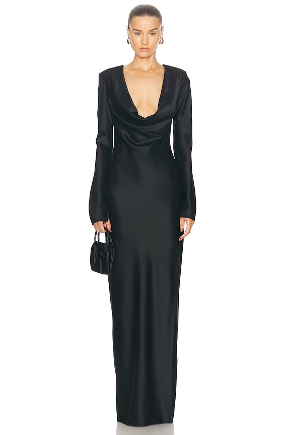 black ruffle dress long Shona Joy - Agnes Draped Ruffle Maxi Dress