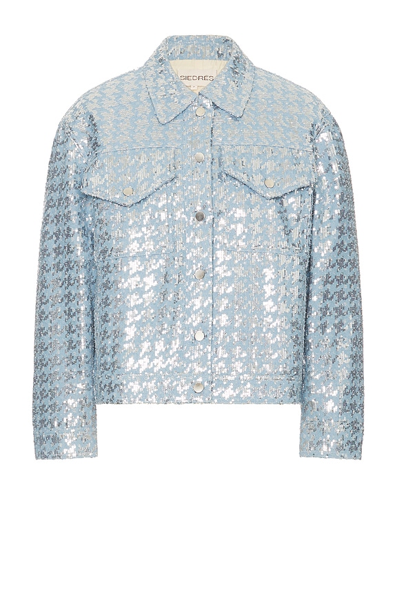 Balenciaga All Over Logo Oversized Jacket in Light Blue | FWRD Balenciaga All Over Logo Oversized Jacket in Light Blue | FWRD